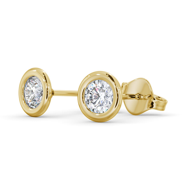 Round Diamond Open Bezel Stud Earrings 9K Yellow Gold - Soprena