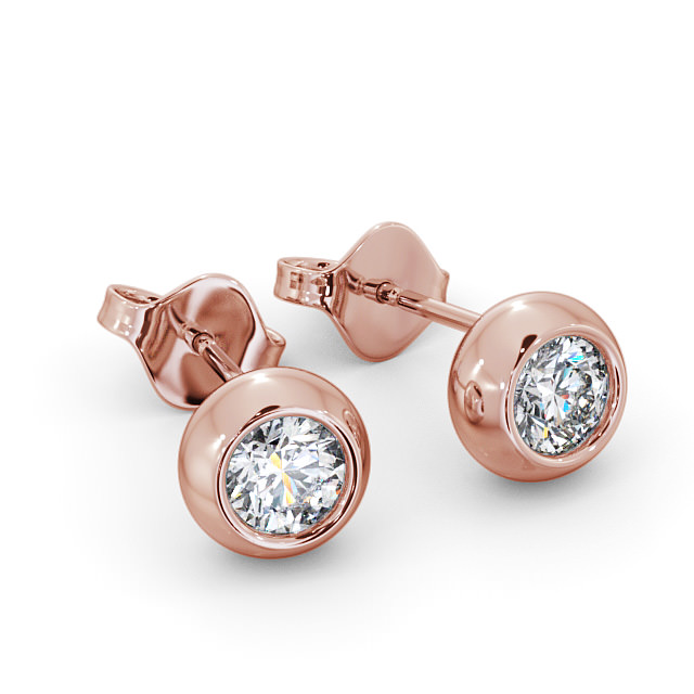 Round Diamond Bezel Stud Earrings 18K Rose Gold Audrey