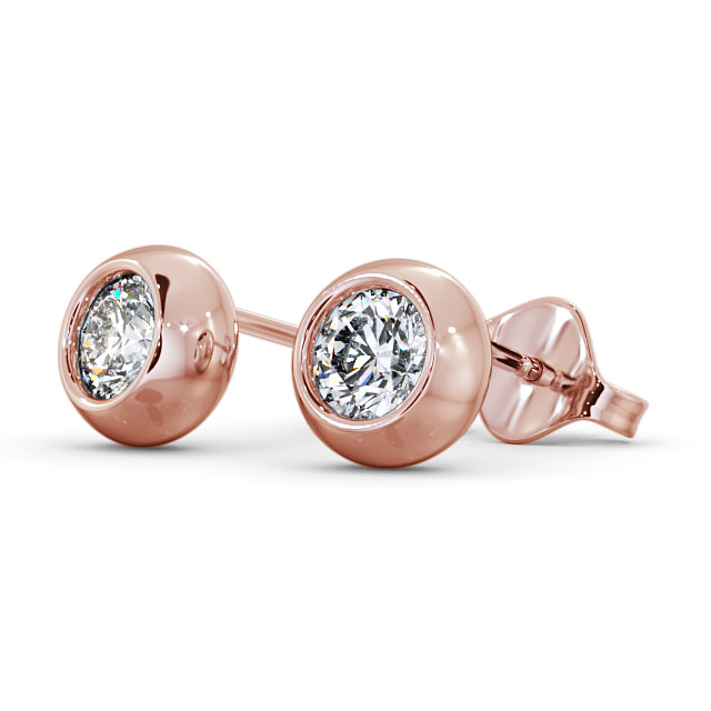 Round Diamond Bezel Stud Earrings 18K Rose Gold Audrey