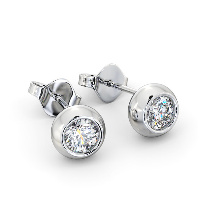 Round Diamond Bezel Stud Earrings 9K White Gold - Audrey ERG134_WG_FLAT