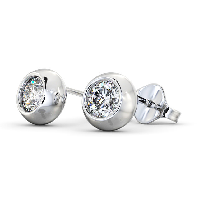 Round Diamond Bezel Stud Earrings 18K White Gold - Audrey