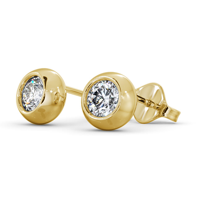 Round Diamond Bezel Stud Earrings 9K Yellow Gold - Audrey ERG134_YG_SIDE