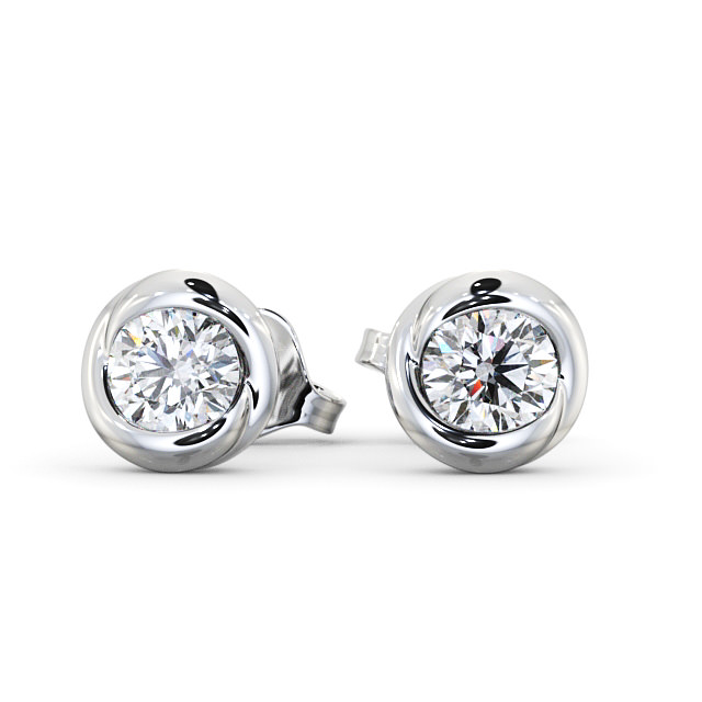 Round Diamond Bezel Stud Earrings 18K White Gold - April ERG135_WG_UP