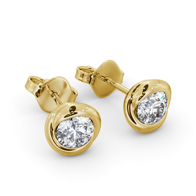 Round Diamond Bezel Stud Earrings 9K Yellow Gold - April