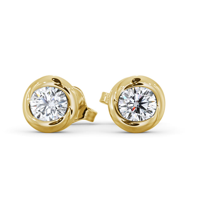 Round Diamond Bezel Stud Earrings 9K Yellow Gold - April ERG135_YG_UP