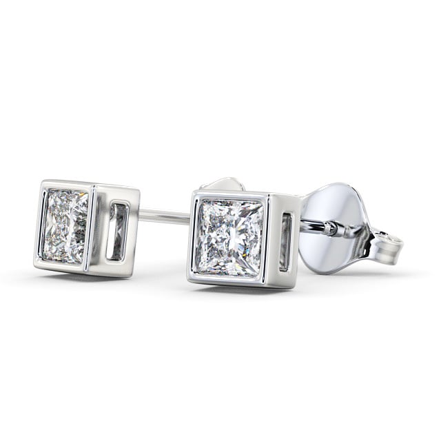 Princess Diamond Bezel Stud Earrings 9K White Gold - Selda ERG136_WG_SIDE
