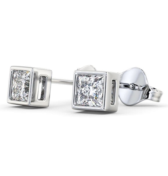 Princess Diamond Bezel Stud Earrings 18K White Gold ERG136_WG_THUMB1 