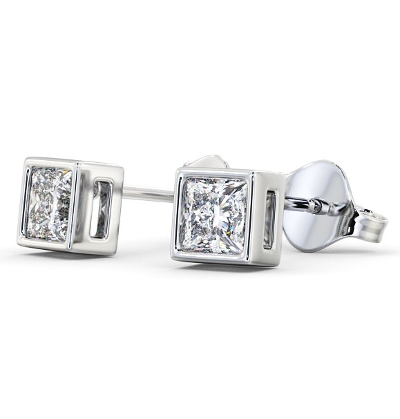 Princess Diamond Bezel Stud Earrings 18K White Gold ERG136_WG_THUMB1