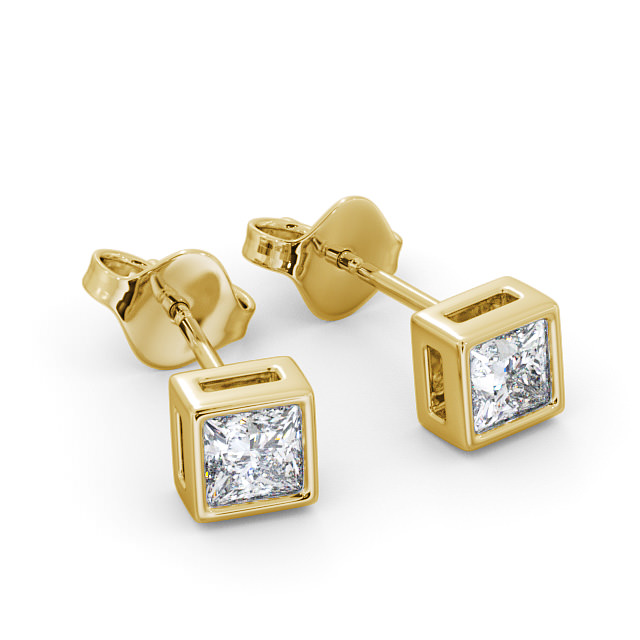 Princess Diamond Bezel Stud Earrings 18K Yellow Gold - Selda ERG136_YG_FLAT