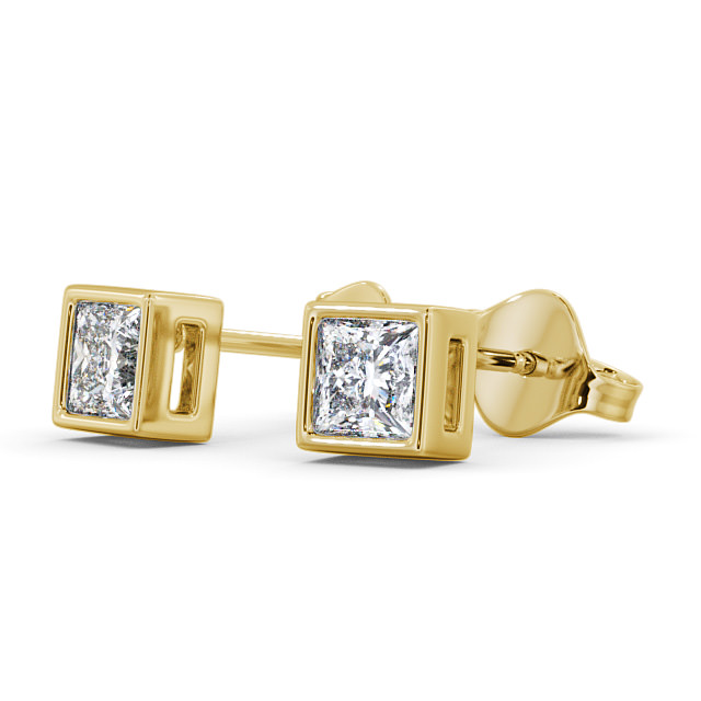 Princess Diamond Bezel Stud Earrings 18K Yellow Gold - Selda ERG136_YG_SIDE