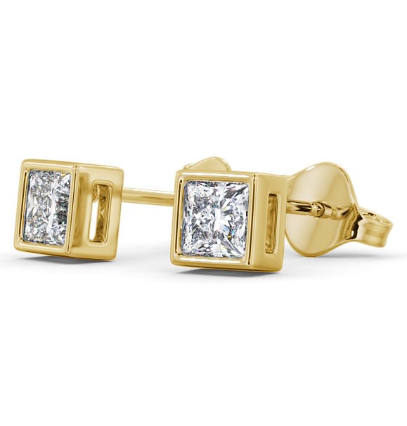 Princess Diamond Bezel Stud Earrings 18K Yellow Gold ERG136_YG_THUMB1