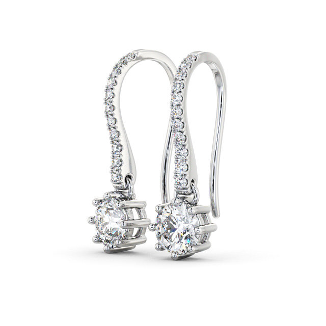 Drop Round Diamond Earrings 9K White Gold - Lorenza ERG139_WG_SIDE