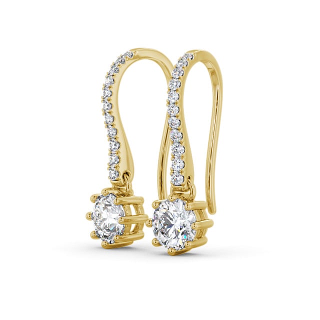 Drop Round Diamond Earrings 18K Yellow Gold - Lorenza ERG139_YG_SIDE