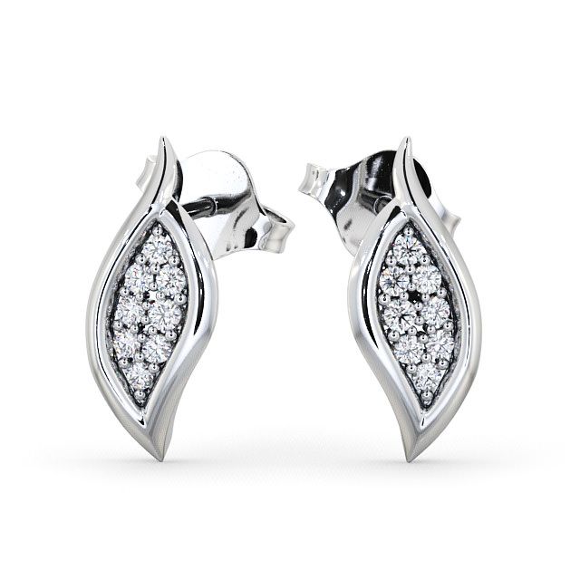 Cluster Leaf Shape Diamond Earrings 18K White Gold - Kelise ERG13_WG_UP