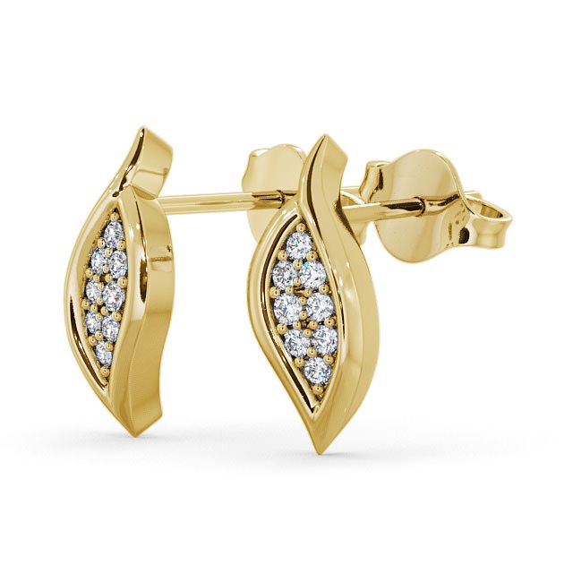 Cluster Leaf Shape Diamond Earrings 18K Yellow Gold - Kelise ERG13_YG_SIDE
