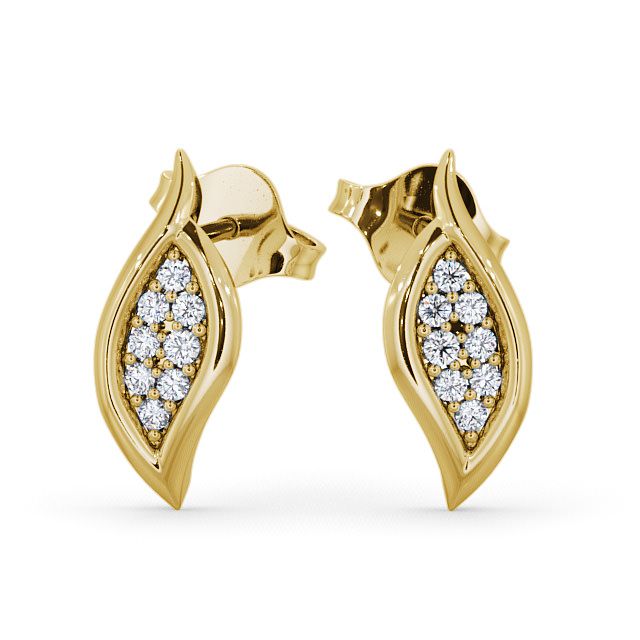 Cluster Leaf Shape Diamond Earrings 9K Yellow Gold - Kelise ERG13_YG_UP