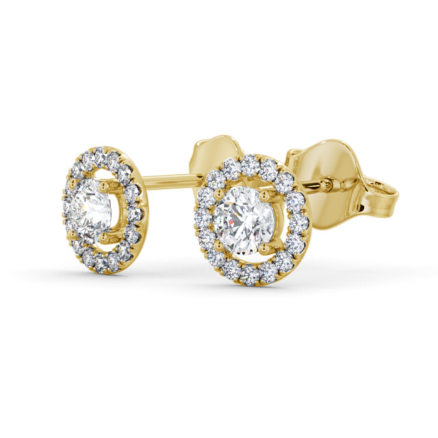 Halo Round Diamond Earrings 9K Yellow Gold - Hanneli ERG140_YG_SIDE