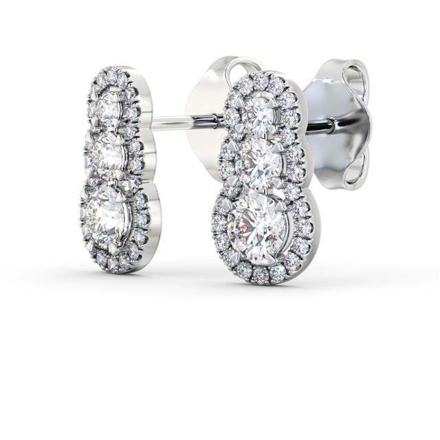 Drop Style Round Diamond Earrings 18K White Gold - Lamal ERG141_WG_SIDE