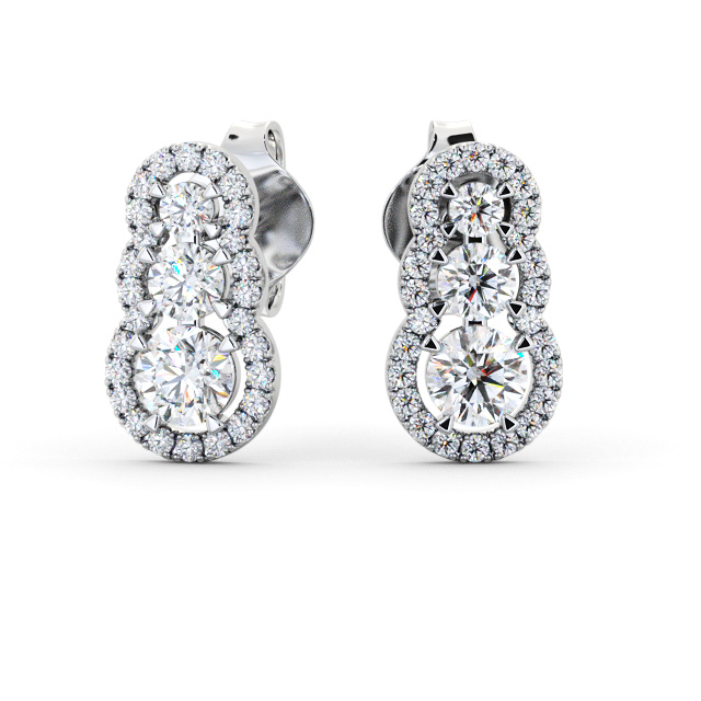 Drop Style Round Diamond Earrings 18K White Gold - Lamal ERG141_WG_UP
