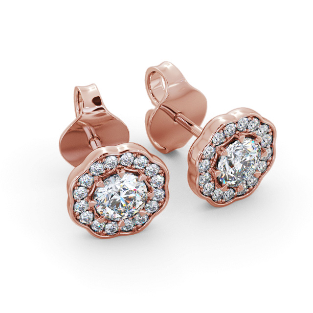 Halo Round Diamond Earrings 9K Rose Gold - Dalcote ERG142_RG_FLAT