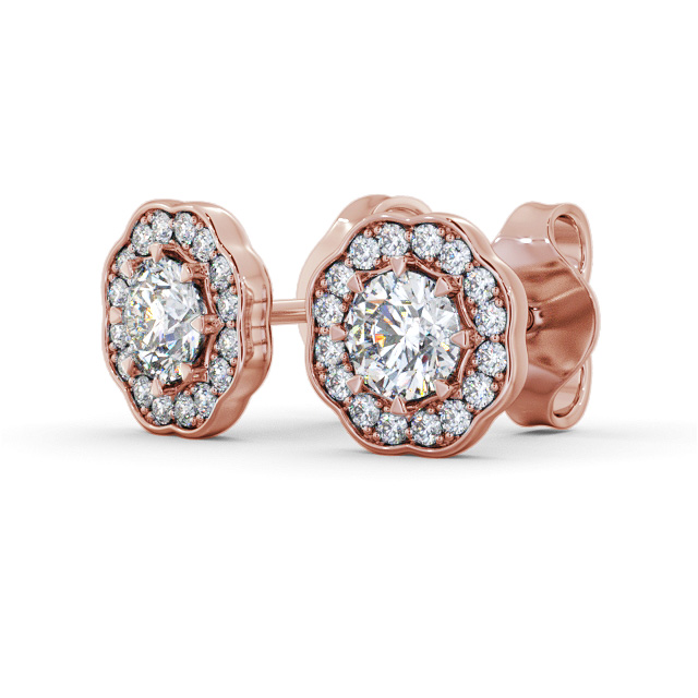 Halo Round Diamond Earrings 9K Rose Gold - Dalcote ERG142_RG_SIDE