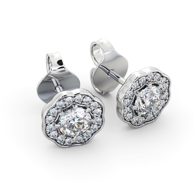 Halo Round Diamond Earrings 9K White Gold - Dalcote ERG142_WG_FLAT