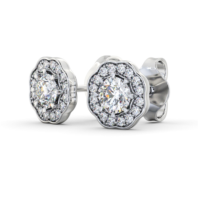 Halo Round Diamond Earrings 9K White Gold - Dalcote ERG142_WG_SIDE