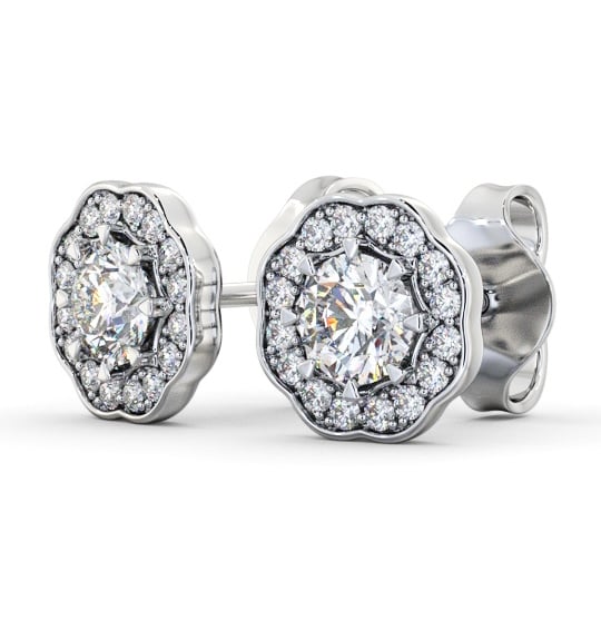  Halo Round Diamond Earrings 18K White Gold - Dalcote ERG142_WG_THUMB1 
