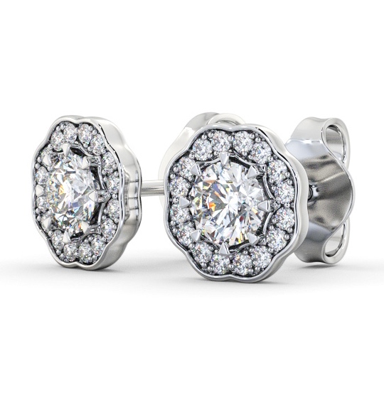 Halo Round Diamond Vintage Style Earrings 18K White Gold ERG142_WG_THUMB1