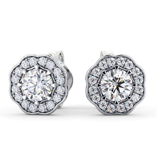  Halo Round Diamond Earrings 18K White Gold - Dalcote ERG142_WG_THUMB2 