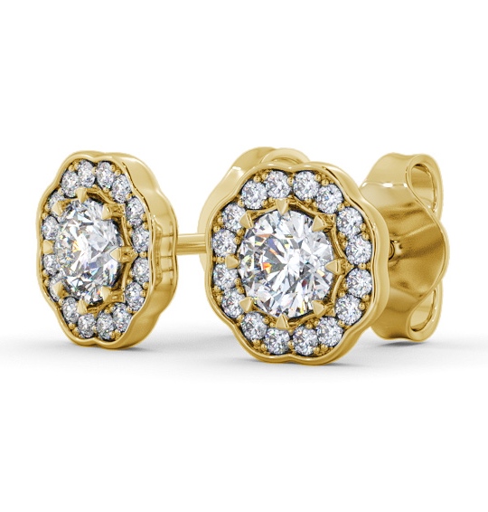 Halo Round Diamond Vintage Style Earrings 18K Yellow Gold ERG142_YG_THUMB1