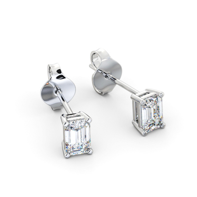 Emerald Diamond Four Claw Stud Earrings 18K White Gold - Farah ERG145_WG_FLAT