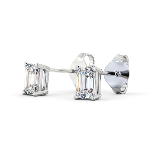 Emerald Diamond Four Claw Stud Earrings 18K White Gold - Farah ERG145_WG_SIDE