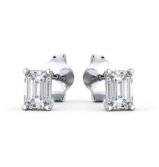 Emerald Diamond Four Claw Stud Earrings 18K White Gold ERG145_WG_THUMB2 