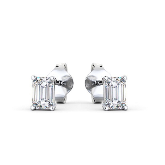 Emerald Diamond Four Claw Stud Earrings 18K White Gold - Farah ERG145_WG_UP