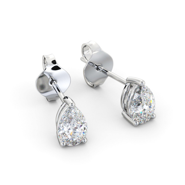 Pear Diamond Four Claw Stud Earrings 18K White Gold - Aleah ERG146_WG_FLAT