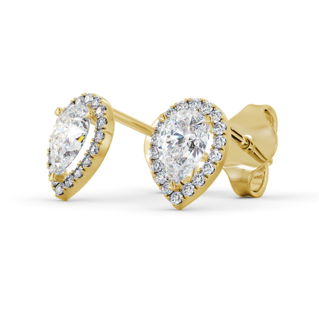 Halo Pear Diamond Earrings 18K Yellow Gold - Rowena ERG147_YG_SIDE