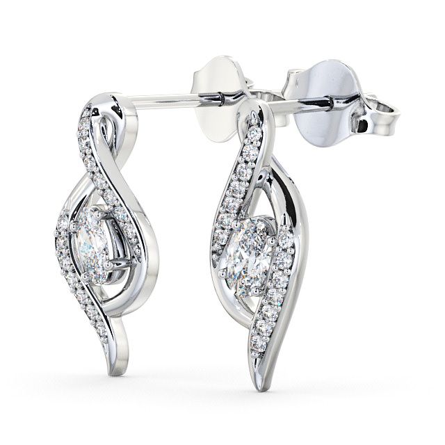 Drop Oval Diamond 0.52ct Earrings 9K White Gold - Logan ERG14_WG_SIDE