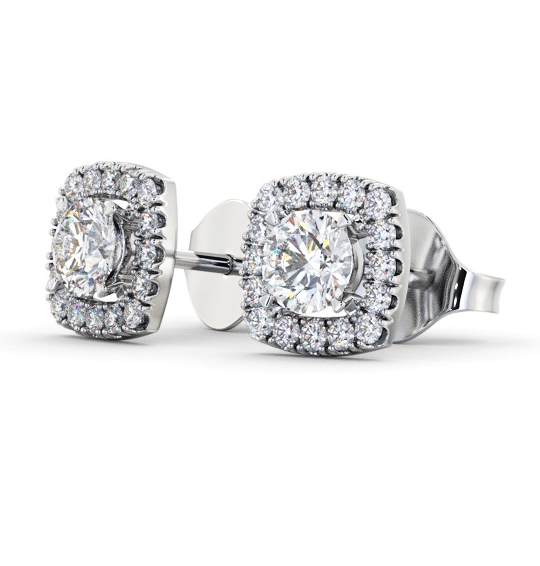Round Diamond with Cushion Shape Halo Earrings 18K White Gold ERG150_WG_THUMB1