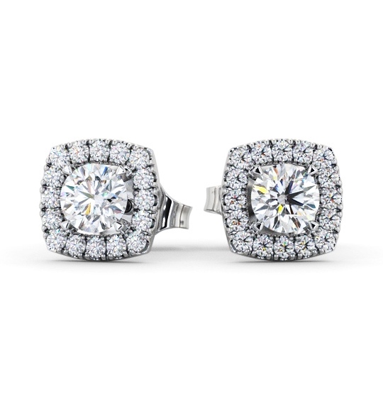 Round Diamond with Cushion Shape Halo Earrings 18K White Gold ERG150_WG_THUMB2 