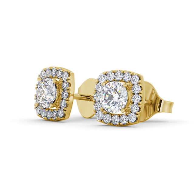 Halo Round Diamond Earrings 18K Yellow Gold - Alessio ERG150_YG_SIDE