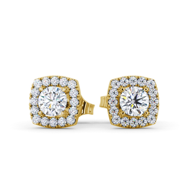 Halo Round Diamond Earrings 18K Yellow Gold - Alessio ERG150_YG_UP