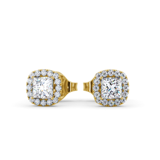 Halo Princess Diamond Earrings 18K Yellow Gold - Talbot ERG151_YG_UP