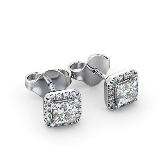 Halo Princess Diamond Earrings 9K White Gold - Nida ERG152_WG_FLAT