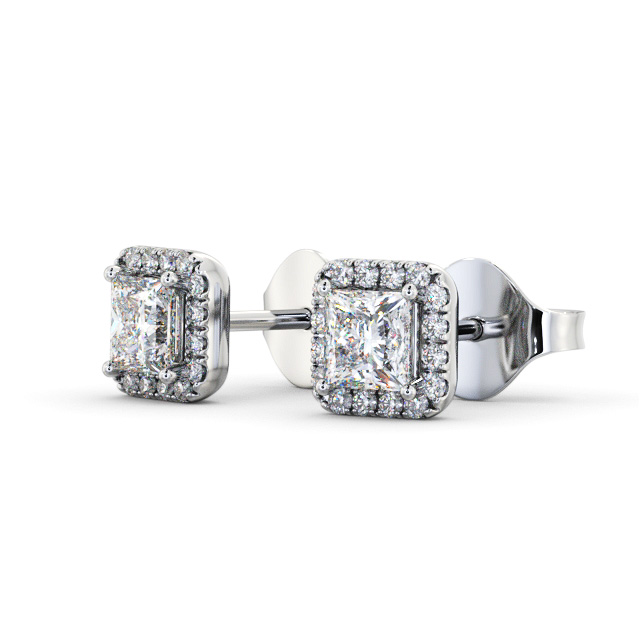 Halo Princess Diamond Earrings 9K White Gold - Nida ERG152_WG_SIDE