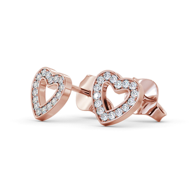 Heart Style Round Diamond Earrings 9K Rose Gold - Harisel ERG153_RG_SIDE