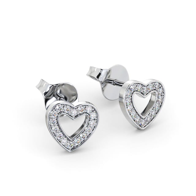 Heart Style Round Diamond Earrings 18K White Gold - Harisel ERG153_WG_FLAT