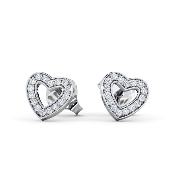 Heart Style Round Diamond Earrings 18K White Gold - Harisel ERG153_WG_UP