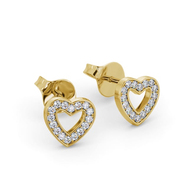Heart Style Round Diamond Earrings 9K Yellow Gold - Harisel ERG153_YG_FLAT