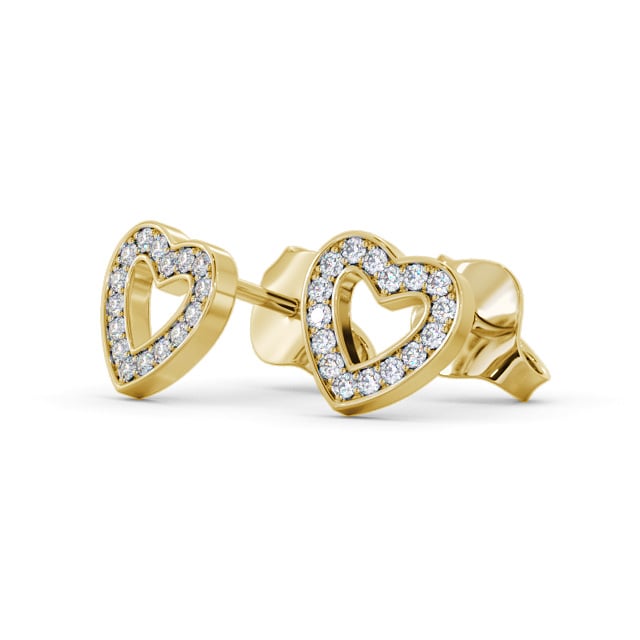Heart Style Round Diamond Earrings 9K Yellow Gold - Harisel ERG153_YG_SIDE